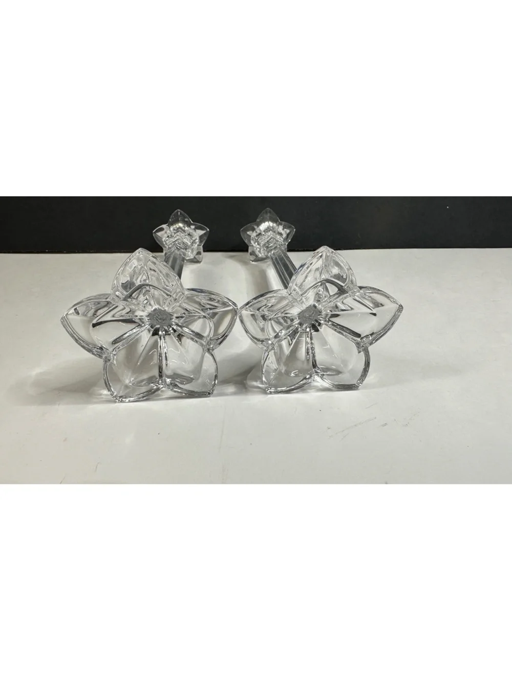 Nachtmann Bleikristall Bavarian Tulip Flower Taper Candleholder Crystal Vtg Pair